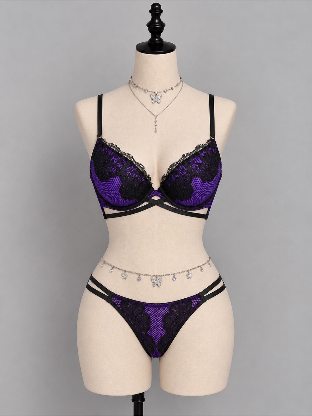 🍒3/33$ La SENZA Purple and Black Lace Strappy Push-Up Bra